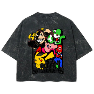 Playera streetwear premium de anime y gaming ExtraLife MX, corte boxy deluxe mineral wash heavyweight en color Acid Wash, moda urbana mexicana de culto.