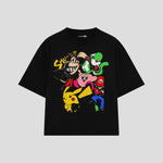 Playera streetwear premium de anime y gaming ExtraLife MX, corte boxy oversized drop shoulder heavyweight en color Deep Black y Off-White, moda urbana mexicana de culto.