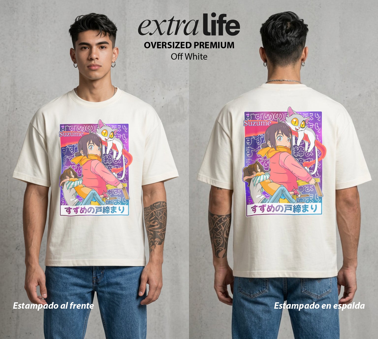 El Hilo del Destino | Los Viajeros del Espiritu #04254 - Playera Oversized Premium | Off White - Foto en modelo