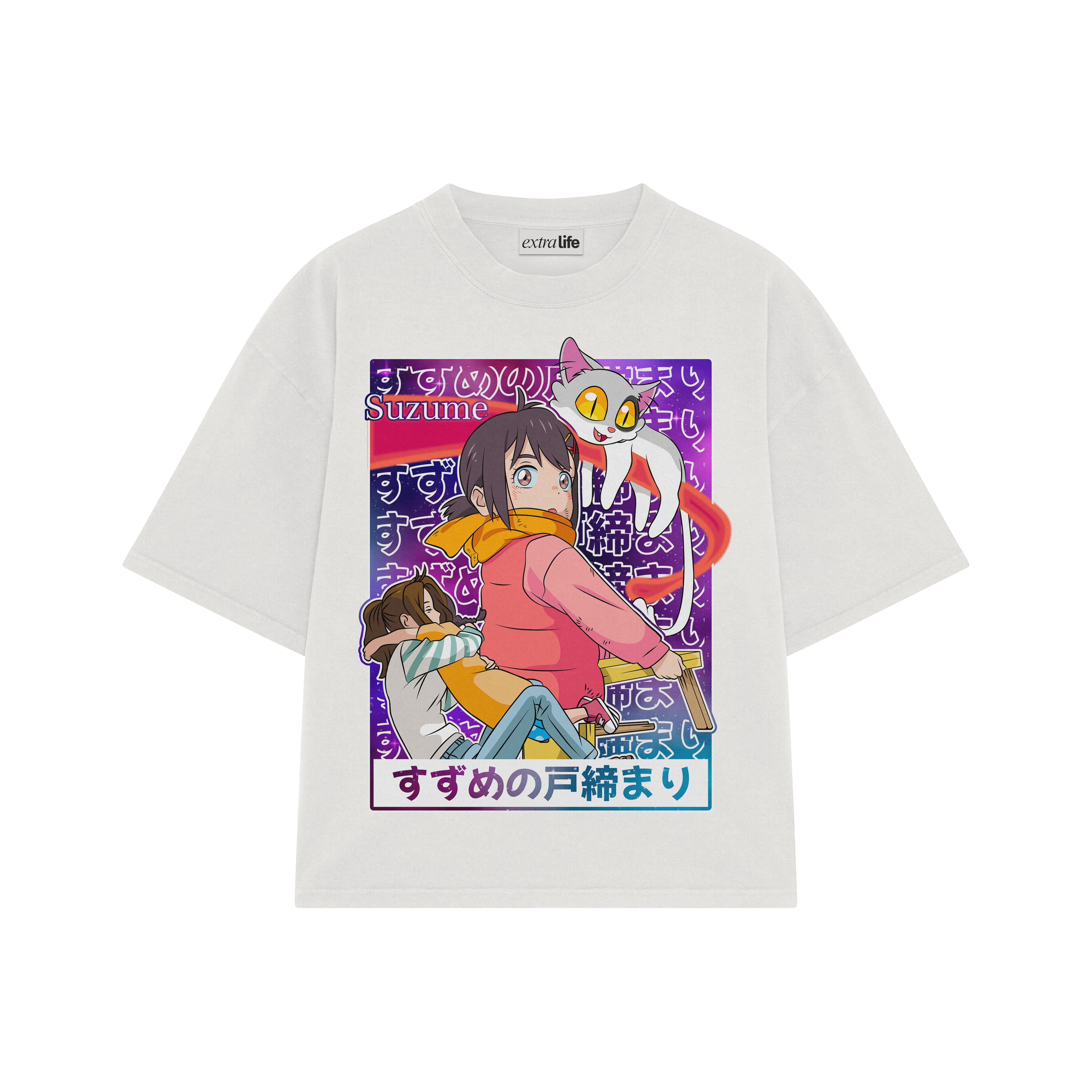 Playera streetwear premium de anime y gaming ExtraLife MX, corte boxy oversized drop shoulder heavyweight en color Deep Black y Off-White, moda urbana mexicana de culto.