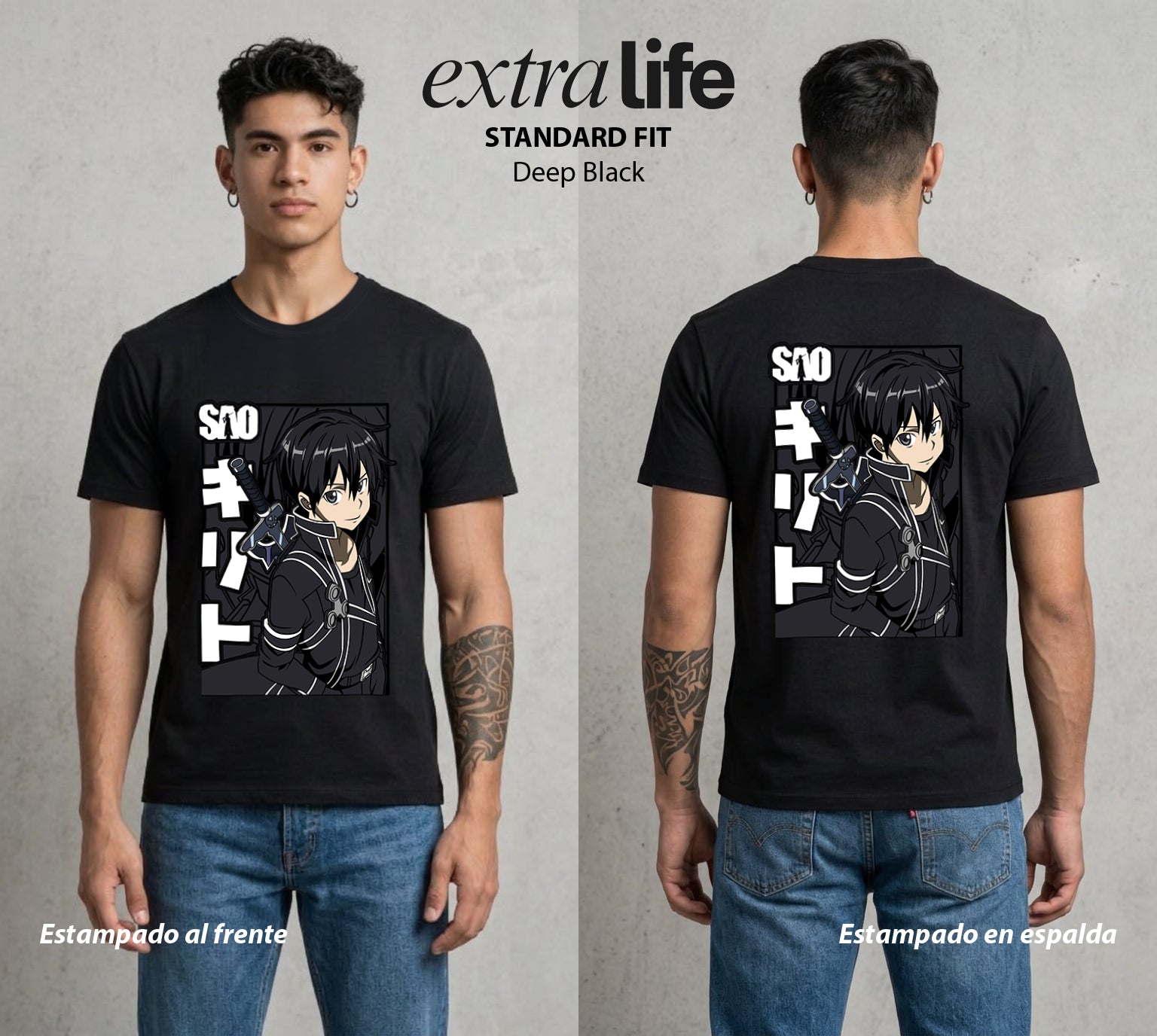 El Mundo Virtual | El Espadachin del Mundo Virtual #04255 - Playera Standard Fit | Deep Black - Foto en modelo
