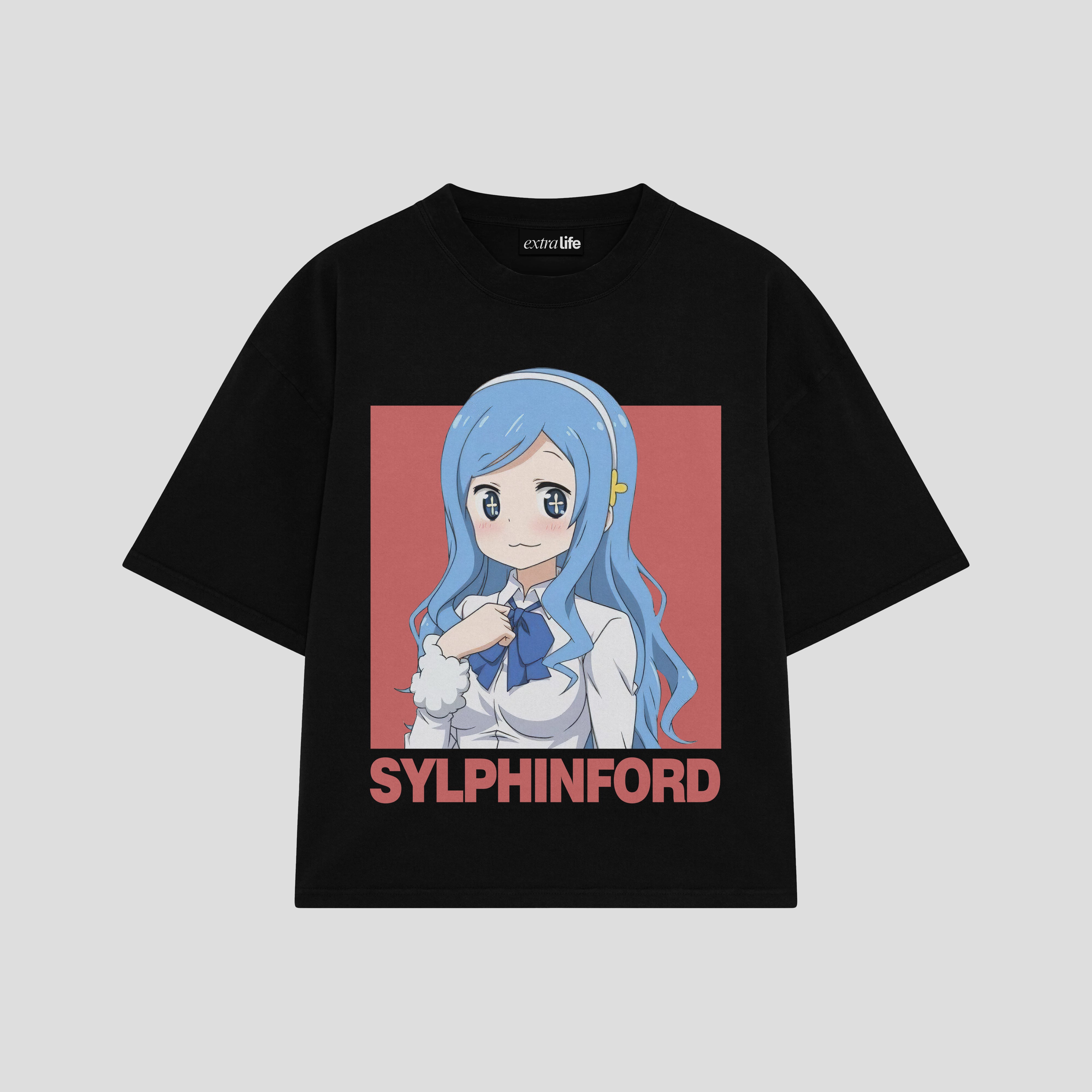 Playera streetwear premium de anime y gaming ExtraLife MX, corte boxy oversized drop shoulder heavyweight en color Deep Black y Off-White, moda urbana mexicana de culto.