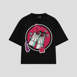 Playera streetwear premium de anime y gaming ExtraLife MX, corte boxy oversized drop shoulder heavyweight en color Deep Black y Off-White, moda urbana mexicana de culto.