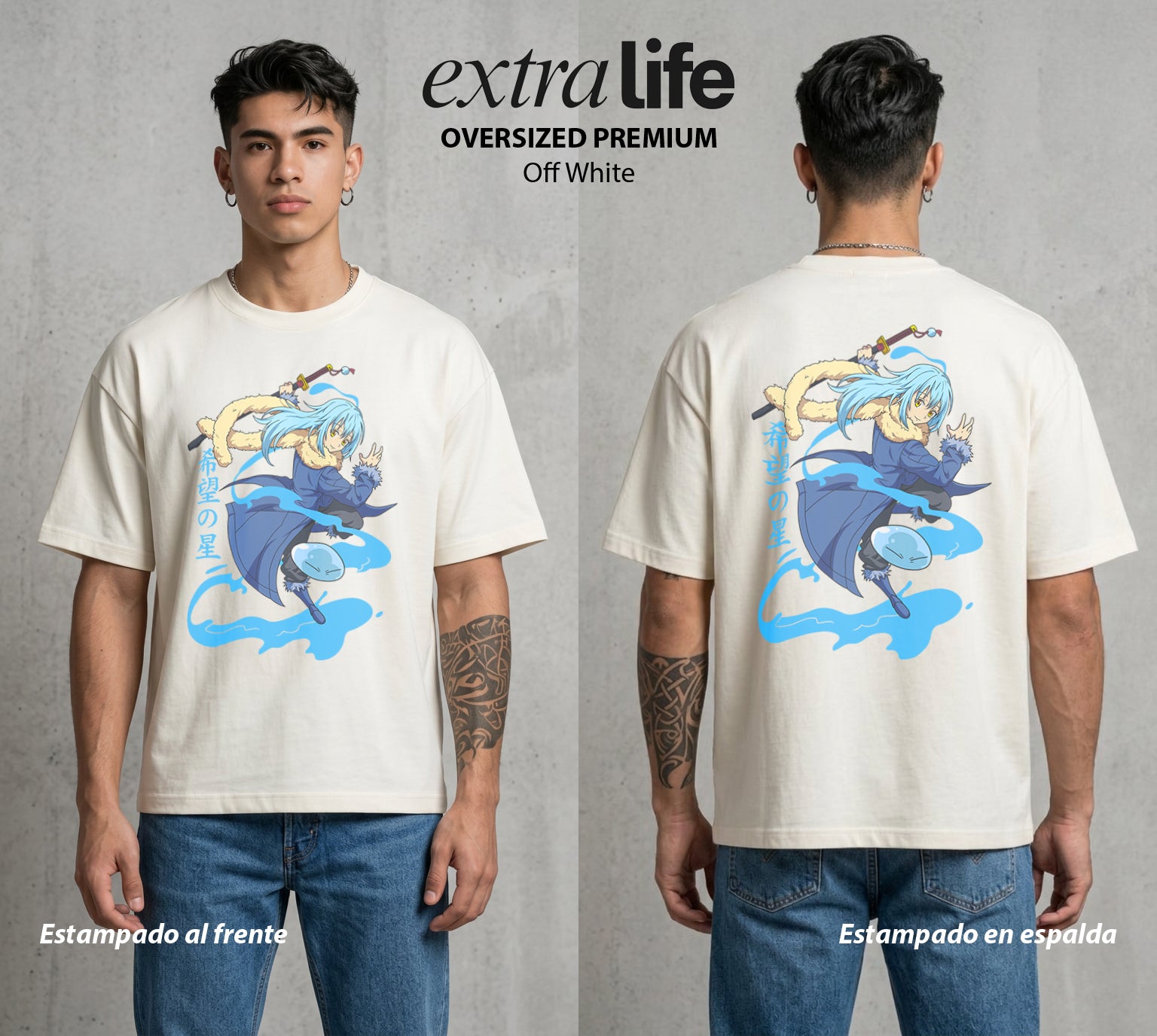 El Slime Todopoderoso | La Tempestad del Poder #04272 - Playera Oversized Premium | Off White - Foto en modelo