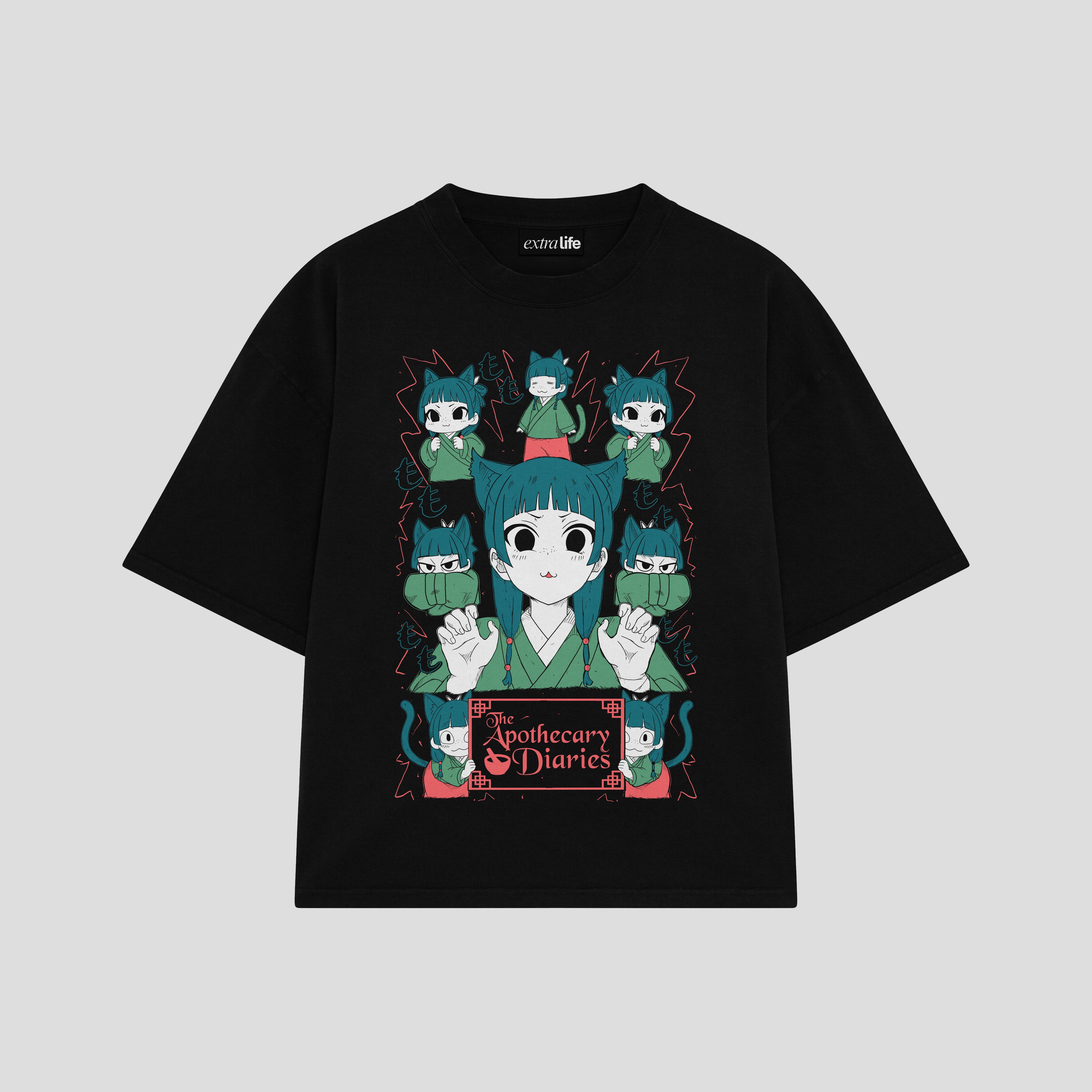 Playera streetwear premium de anime y gaming ExtraLife MX, corte boxy oversized drop shoulder heavyweight en color Deep Black y Off-White, moda urbana mexicana de culto.