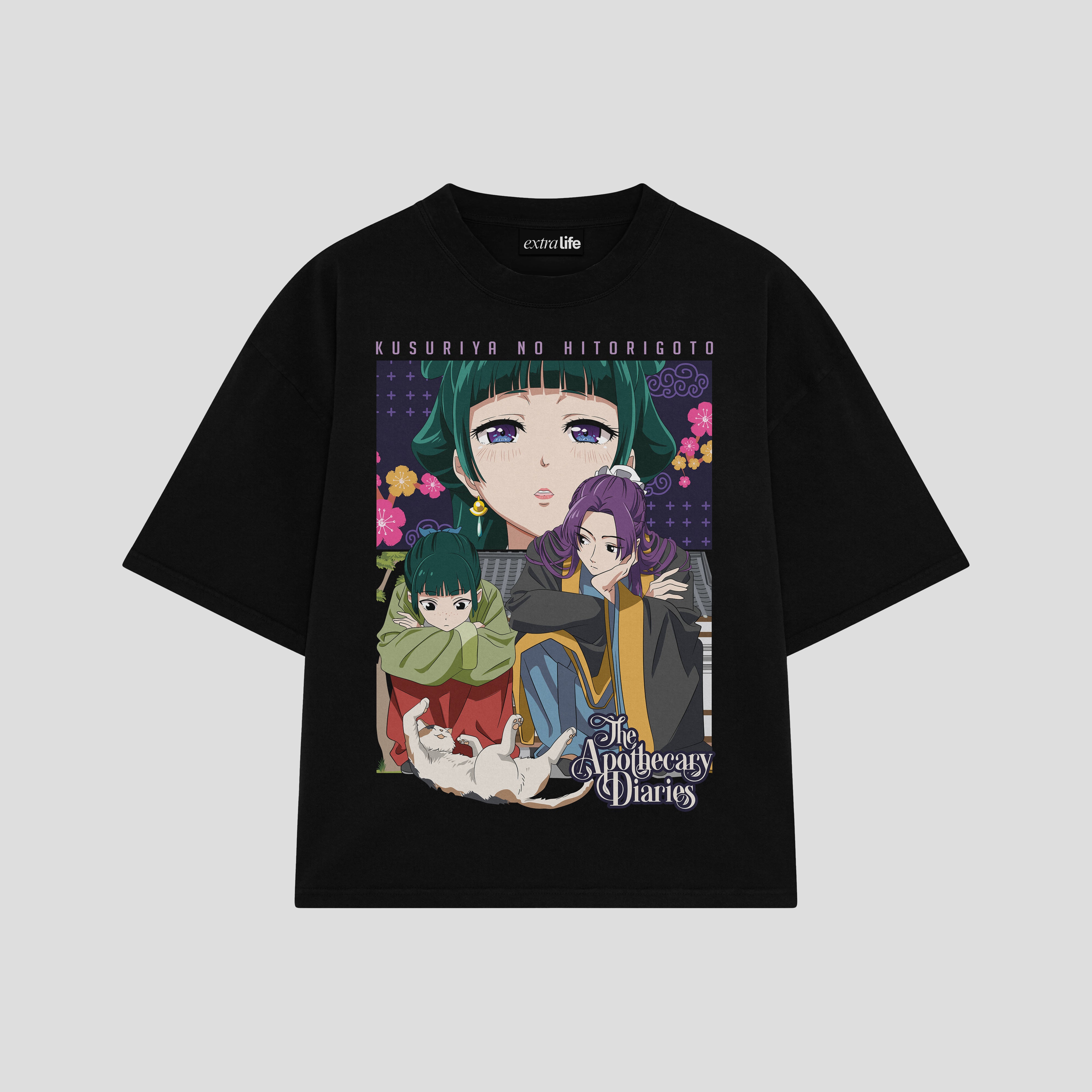 Playera streetwear premium de anime y gaming ExtraLife MX, corte boxy oversized drop shoulder heavyweight en color Deep Black y Off-White, moda urbana mexicana de culto.