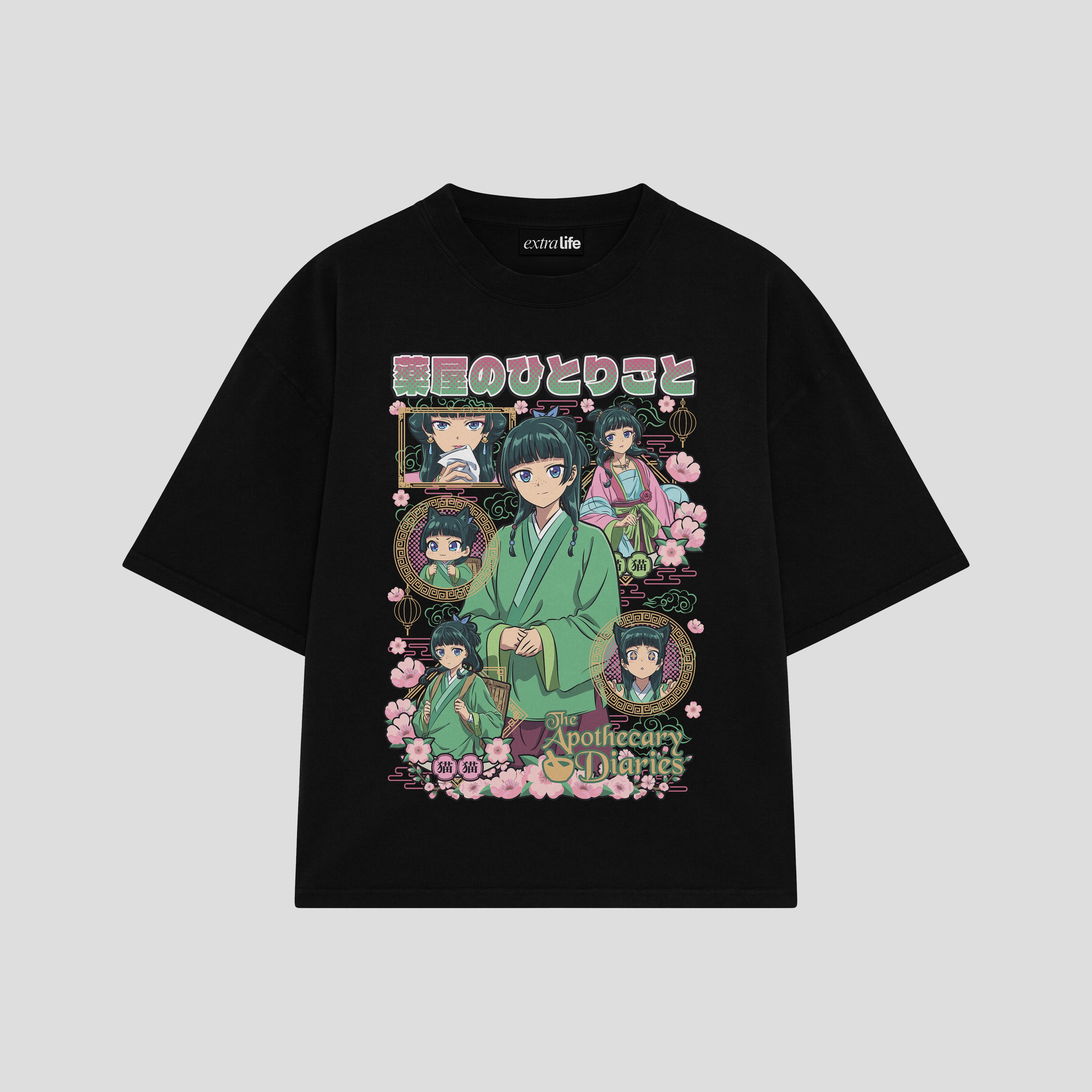 Playera streetwear premium de anime y gaming ExtraLife MX, corte boxy oversized drop shoulder heavyweight en color Deep Black y Off-White, moda urbana mexicana de culto.
