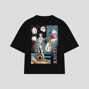 Playera streetwear premium de anime y gaming ExtraLife MX, corte boxy oversized drop shoulder heavyweight en color Deep Black y Off-White, moda urbana mexicana de culto.