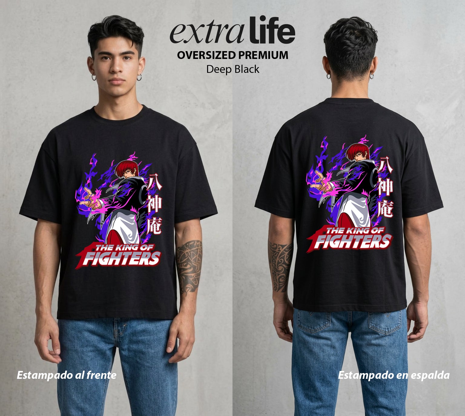 El Torneo del Rey | La Llama del Yagami #04288 - Playera Oversized Premium | Deep Black - Foto en modelo