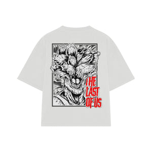 Playera streetwear premium de anime y gaming ExtraLife MX, corte boxy oversized drop shoulder heavyweight en color Deep Black y Off-White, moda urbana mexicana de culto.