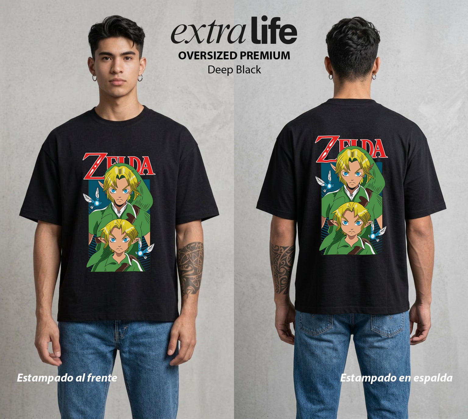 La Leyenda de la Princesa | La Princesa del Triforce #04293 - Playera Oversized Premium | Deep Black - Foto en modelo
