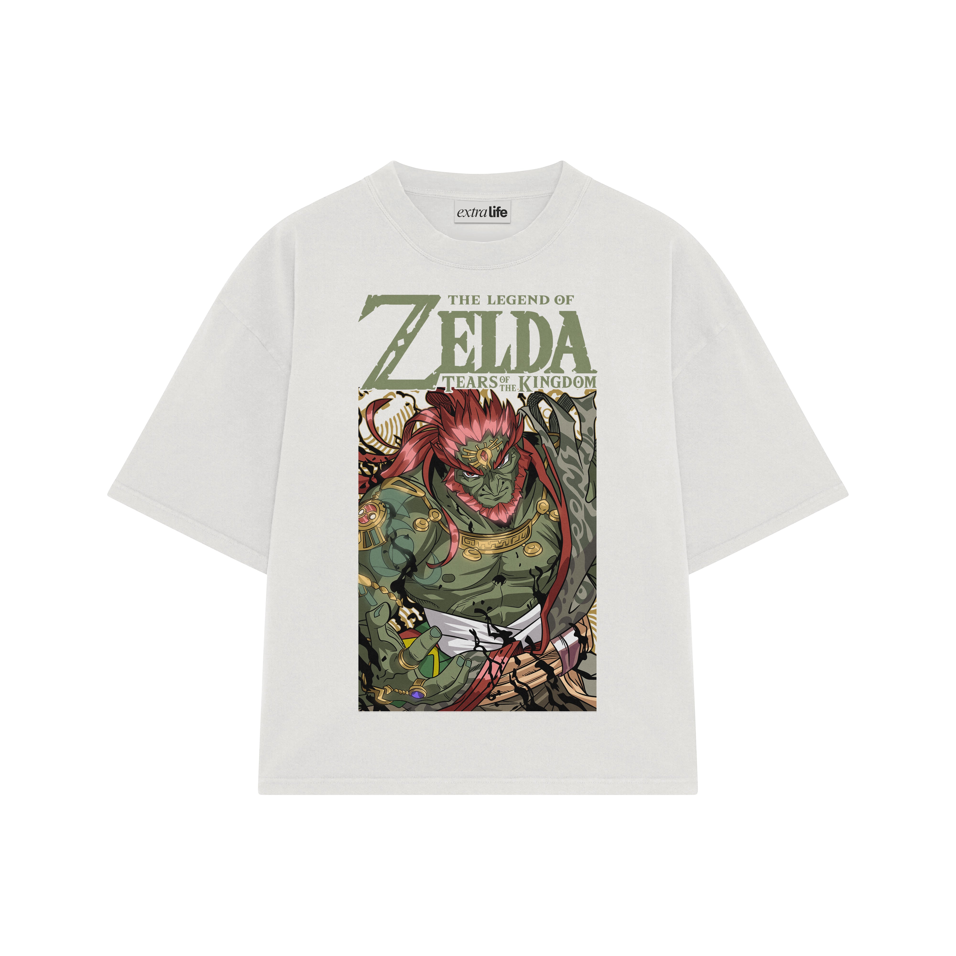 Playera streetwear premium de anime y gaming ExtraLife MX, corte boxy oversized drop shoulder heavyweight en color Deep Black y Off-White, moda urbana mexicana de culto.