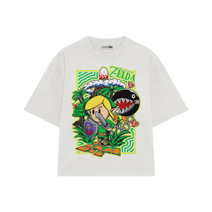 Playera streetwear premium de anime y gaming ExtraLife MX, corte boxy oversized drop shoulder heavyweight en color Deep Black y Off-White, moda urbana mexicana de culto.