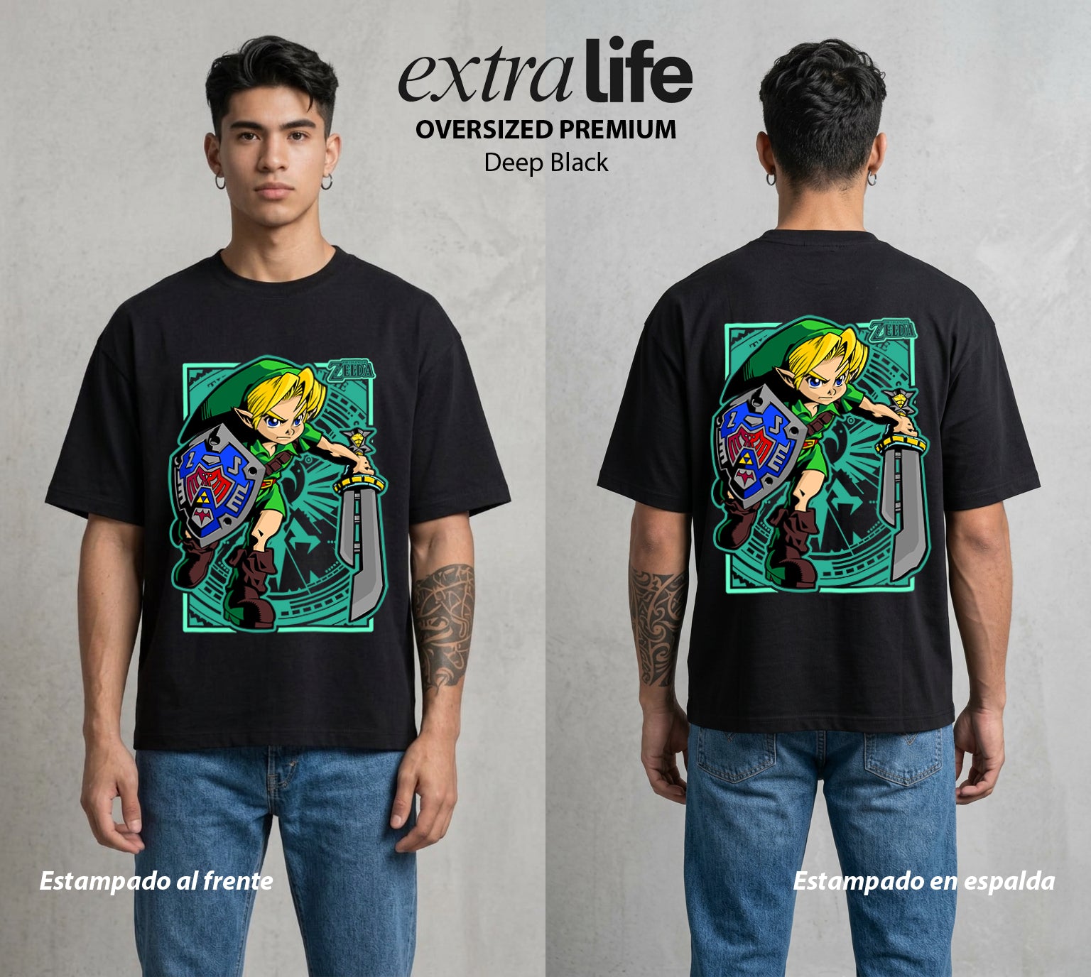 La Leyenda de la Princesa | El Campeon del Tiempo #04301 - Playera Oversized Premium | Deep Black - Foto en modelo