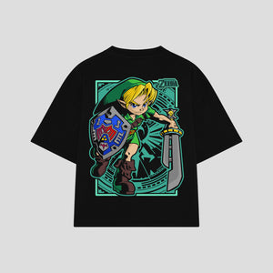 Playera streetwear premium de anime y gaming ExtraLife MX, corte boxy oversized drop shoulder heavyweight en color Deep Black y Off-White, moda urbana mexicana de culto.