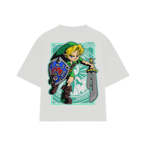 Playera streetwear premium de anime y gaming ExtraLife MX, corte boxy oversized drop shoulder heavyweight en color Deep Black y Off-White, moda urbana mexicana de culto.