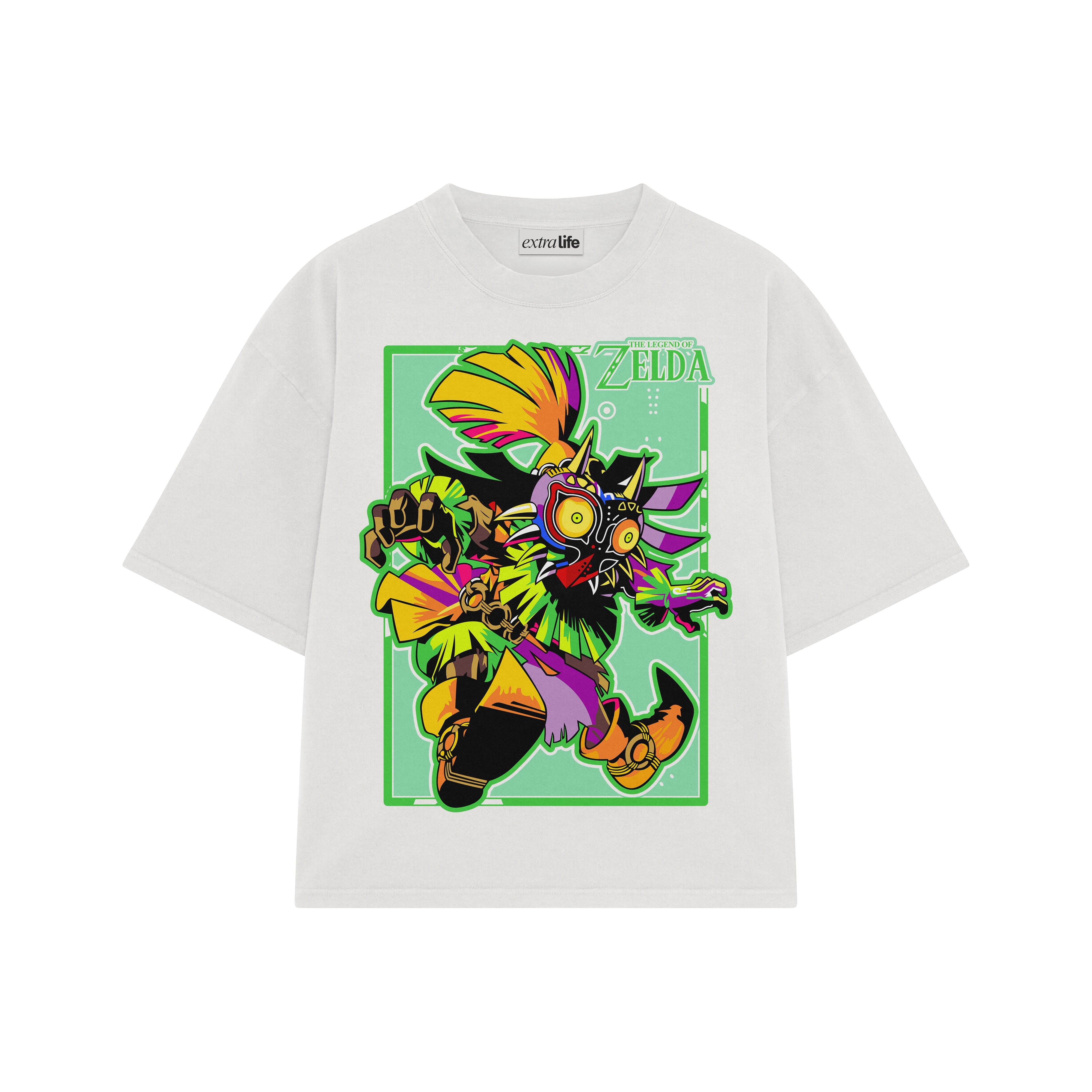 Playera streetwear premium de anime y gaming ExtraLife MX, corte boxy oversized drop shoulder heavyweight en color Deep Black y Off-White, moda urbana mexicana de culto.