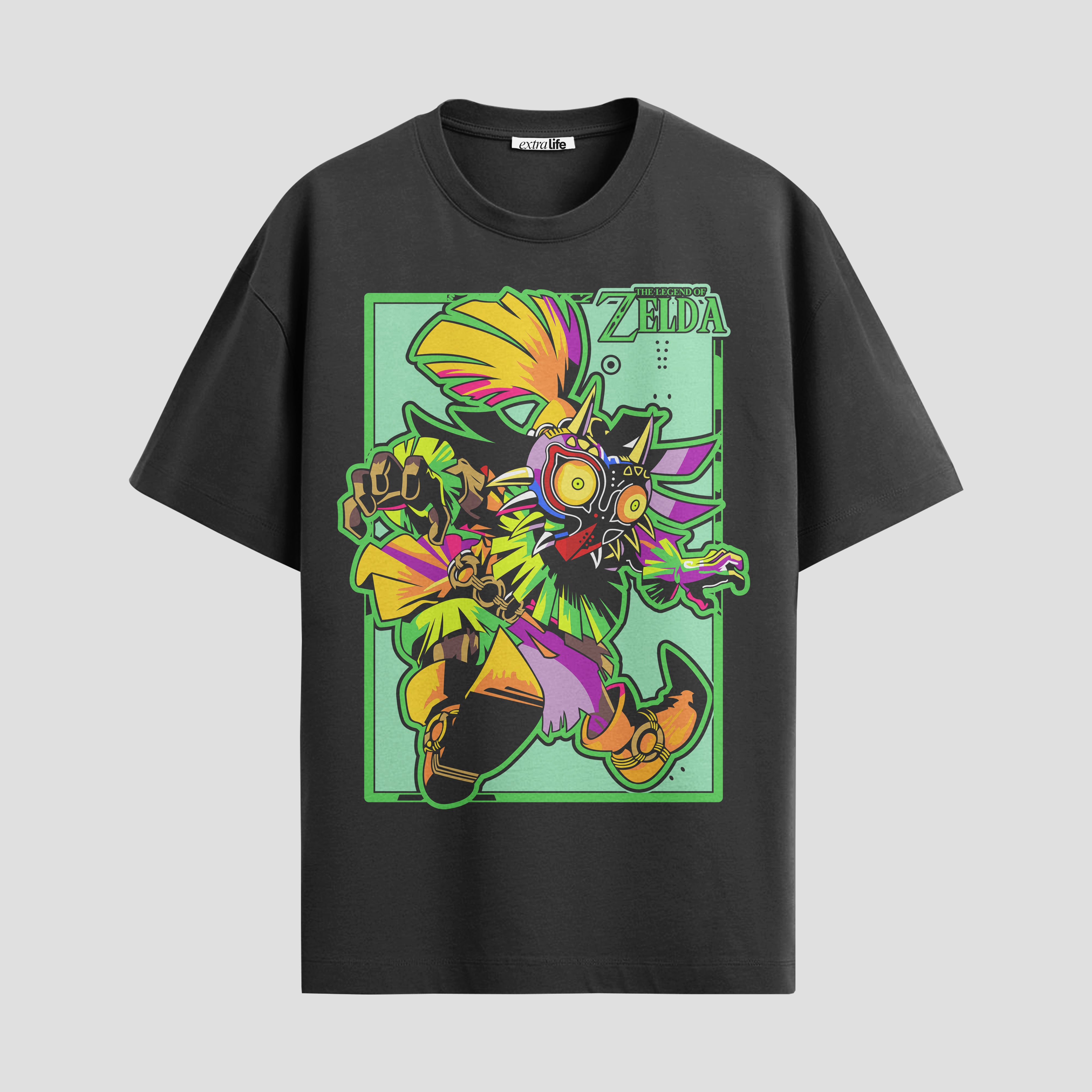 Playera urbana de anime y gaming ExtraLife MX, corte Standard Fit unisex ligero y transpirable en color Deep Black y Pure White, ropa de uso diario para gym y casual.