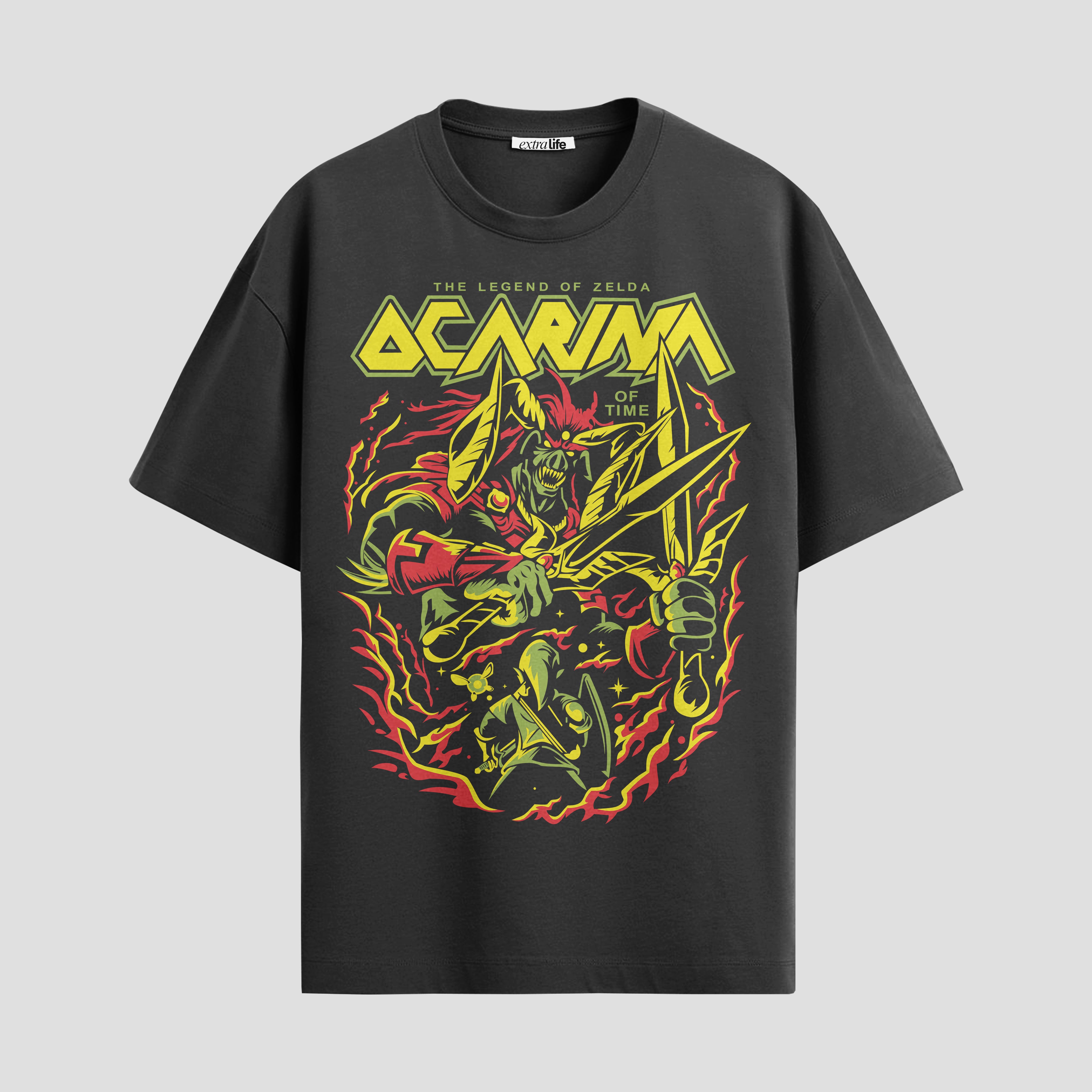 Playera urbana de anime y gaming ExtraLife MX, corte Standard Fit unisex ligero y transpirable en color Deep Black y Pure White, ropa de uso diario para gym y casual.