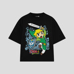 Playera streetwear premium de anime y gaming ExtraLife MX, corte boxy oversized drop shoulder heavyweight en color Deep Black y Off-White, moda urbana mexicana de culto.