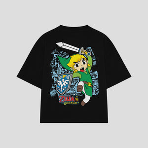 Playera streetwear premium de anime y gaming ExtraLife MX, corte boxy oversized drop shoulder heavyweight en color Deep Black y Off-White, moda urbana mexicana de culto.