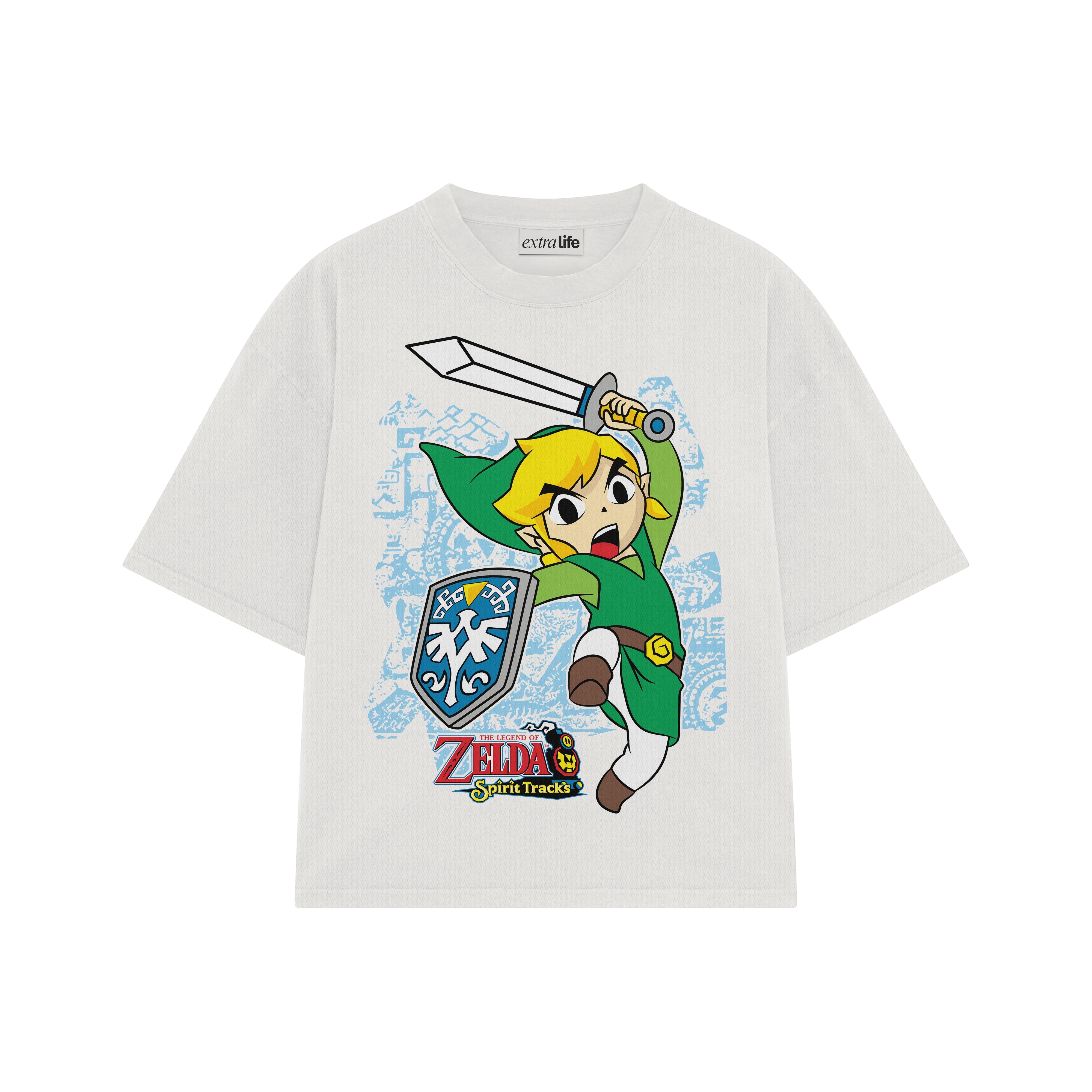Playera streetwear premium de anime y gaming ExtraLife MX, corte boxy oversized drop shoulder heavyweight en color Deep Black y Off-White, moda urbana mexicana de culto.
