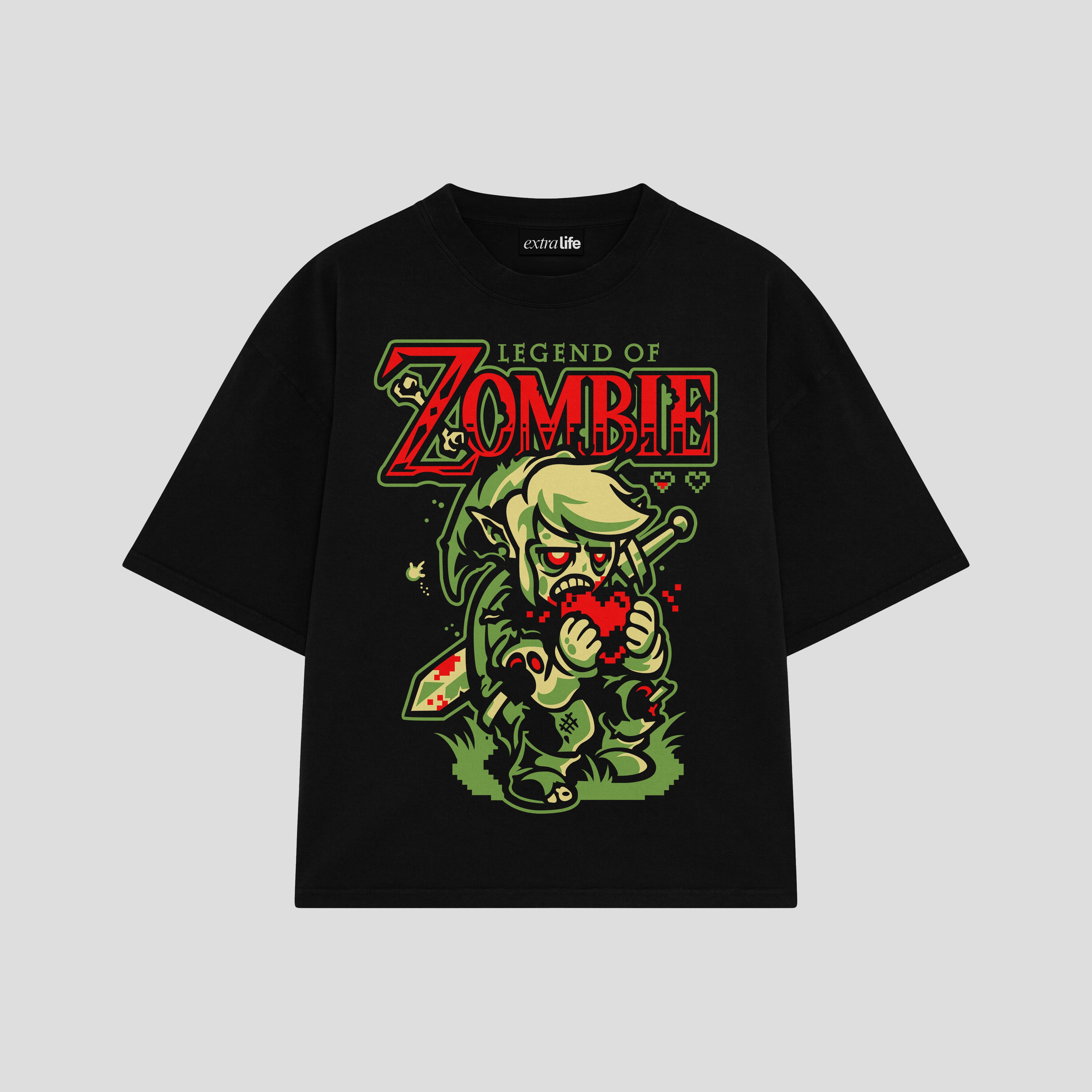 Playera streetwear premium de anime y gaming ExtraLife MX, corte boxy oversized drop shoulder heavyweight en color Deep Black y Off-White, moda urbana mexicana de culto.