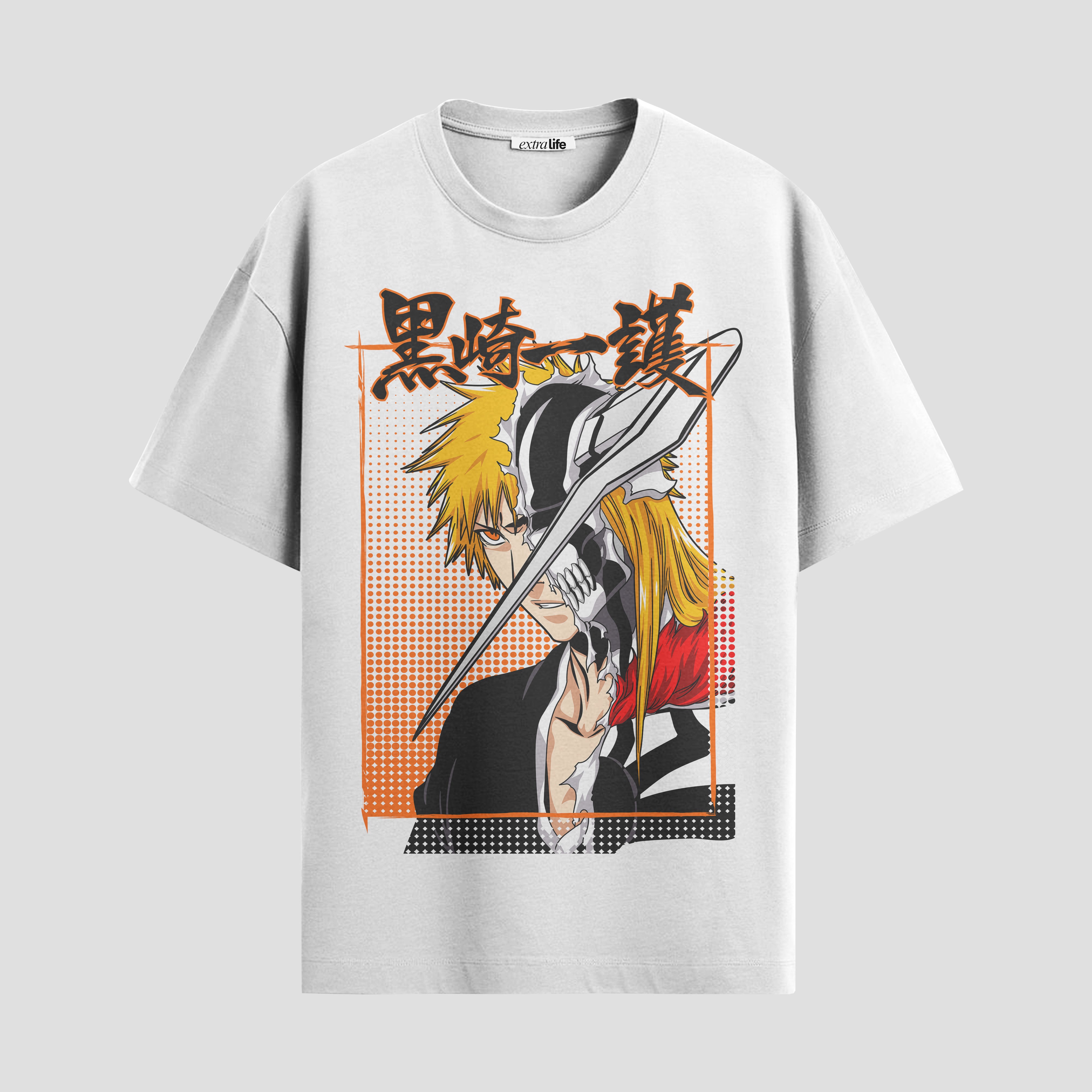 Playera urbana de anime y gaming ExtraLife MX, corte Standard Fit unisex ligero y transpirable en color Deep Black y Pure White, ropa de uso diario para gym y casual.