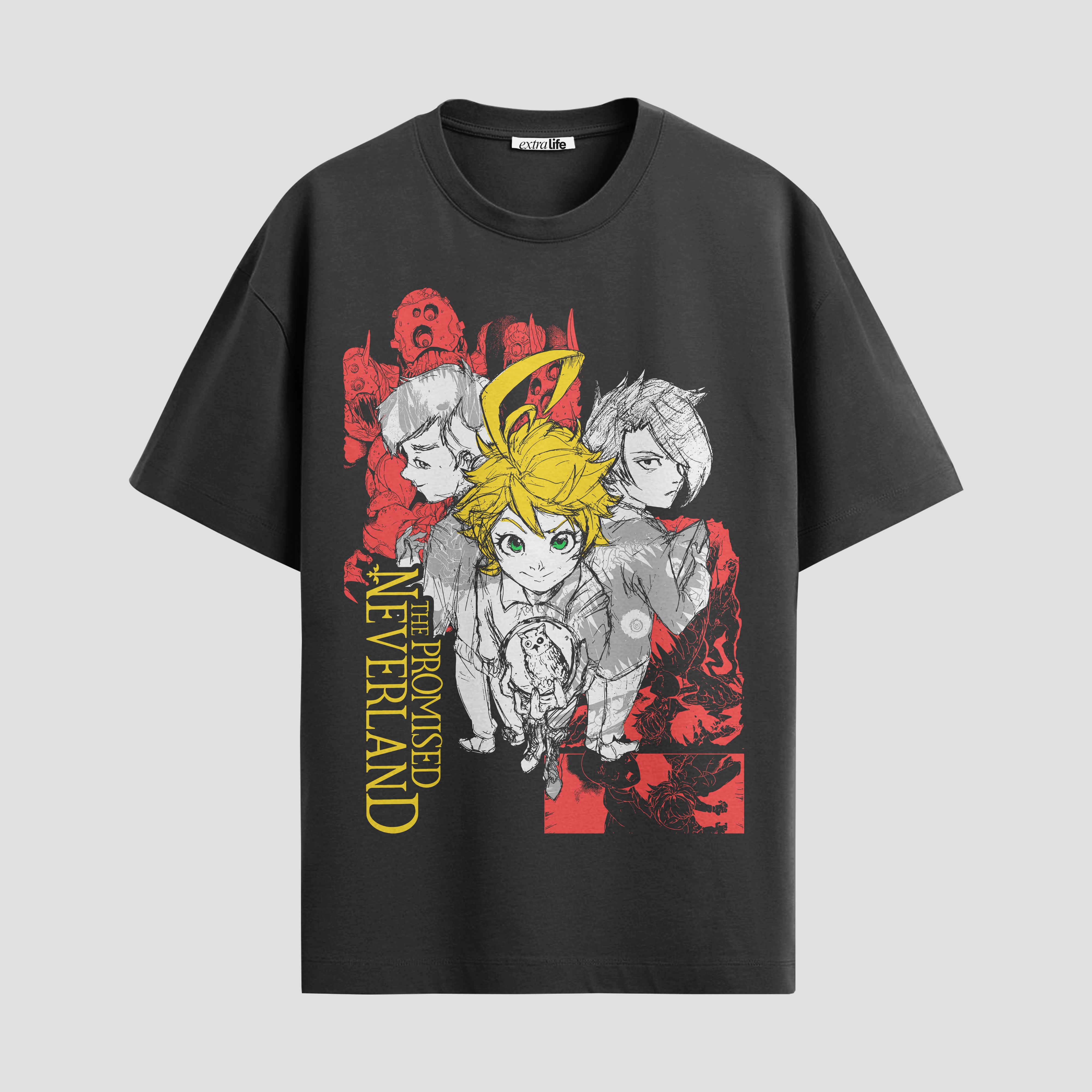Playera urbana de anime y gaming ExtraLife MX, corte Standard Fit unisex ligero y transpirable en color Deep Black y Pure White, ropa de uso diario para gym y casual.