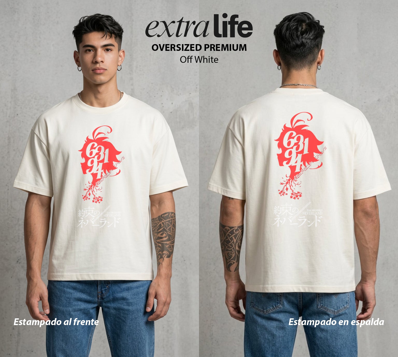 La Granja Prometida | El Sello del Bien #04322 - Playera Oversized Premium | Off White - Foto en modelo