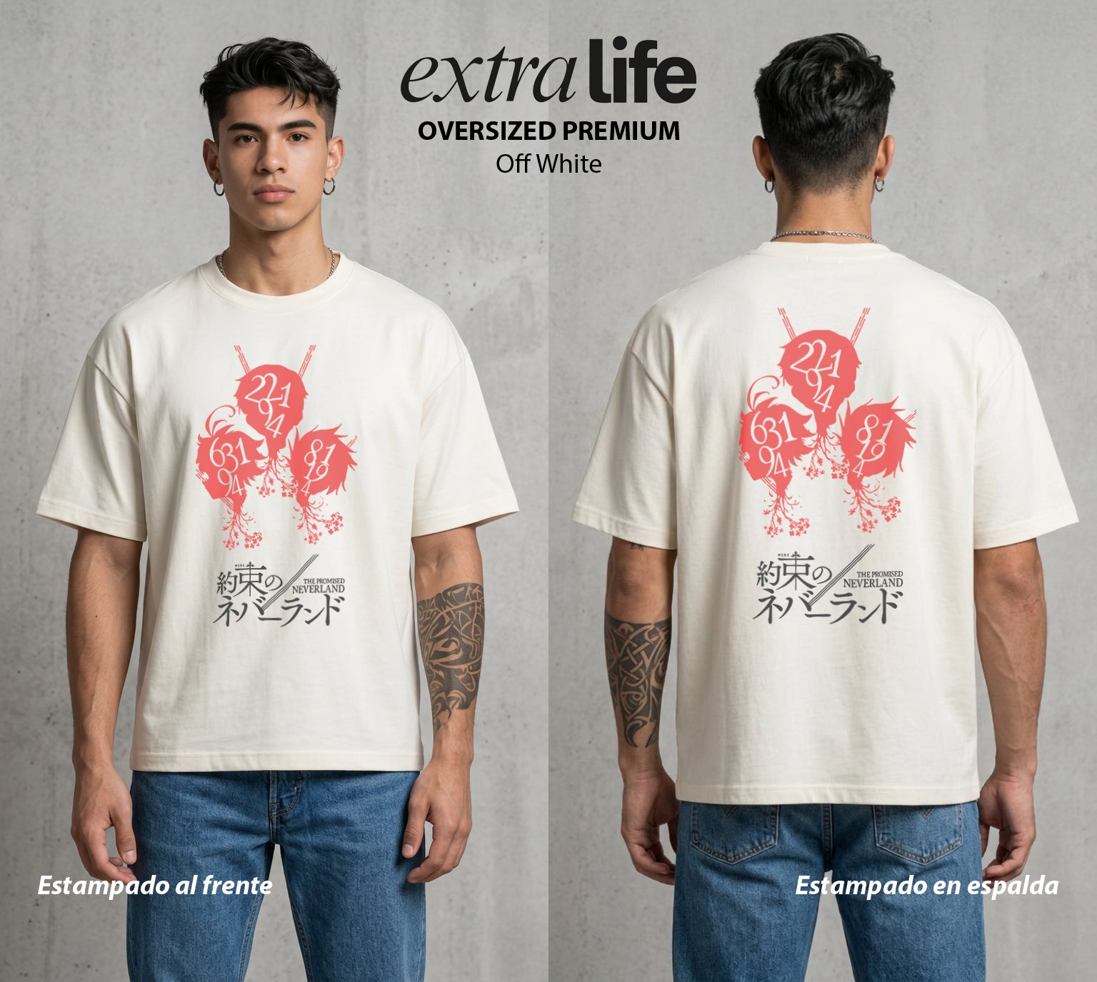 La Granja Prometida | La Marca del Orfanato #04323 - Playera Oversized Premium | Off White - Foto en modelo