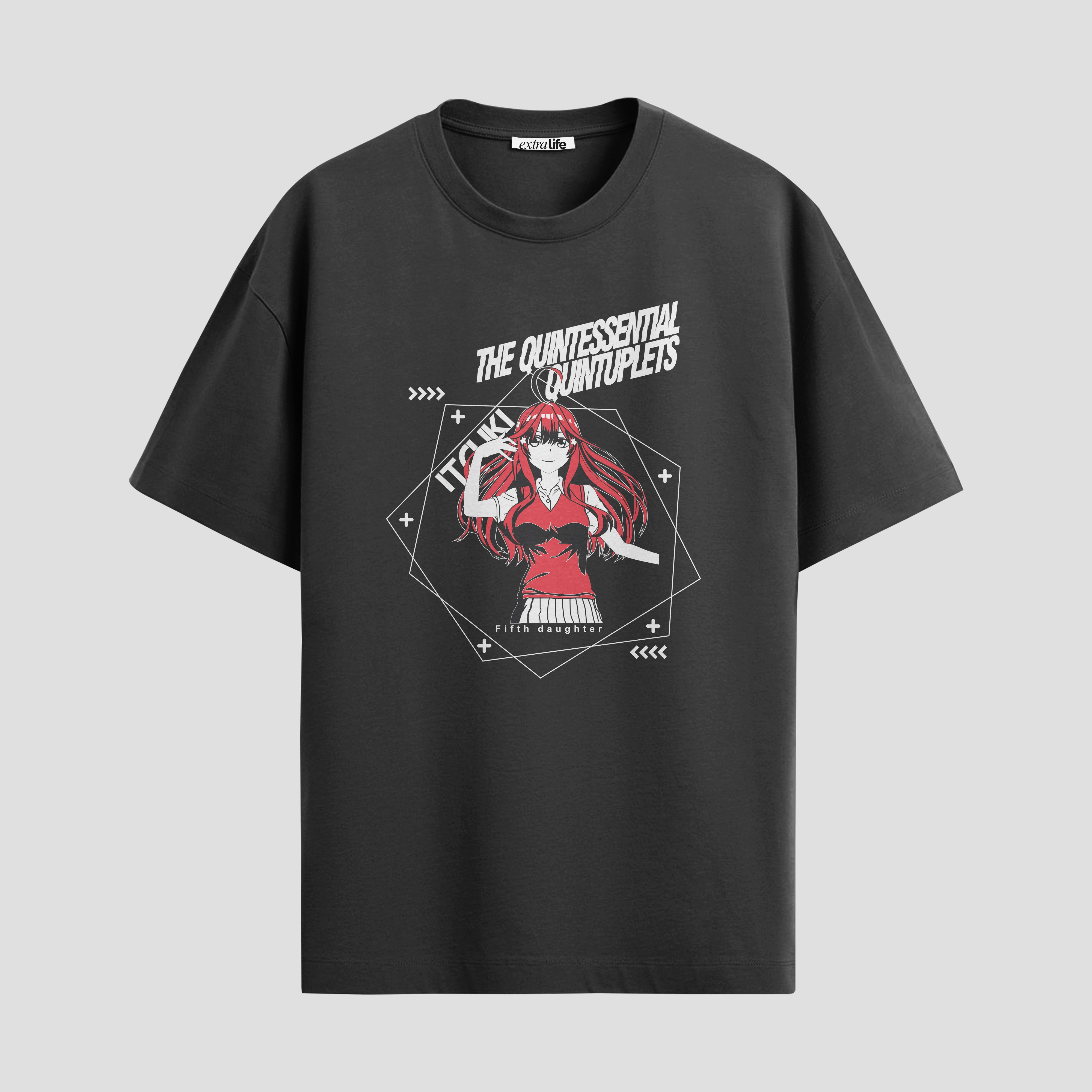 Playera urbana de anime y gaming ExtraLife MX, corte Standard Fit unisex ligero y transpirable en color Deep Black y Pure White, ropa de uso diario para gym y casual.