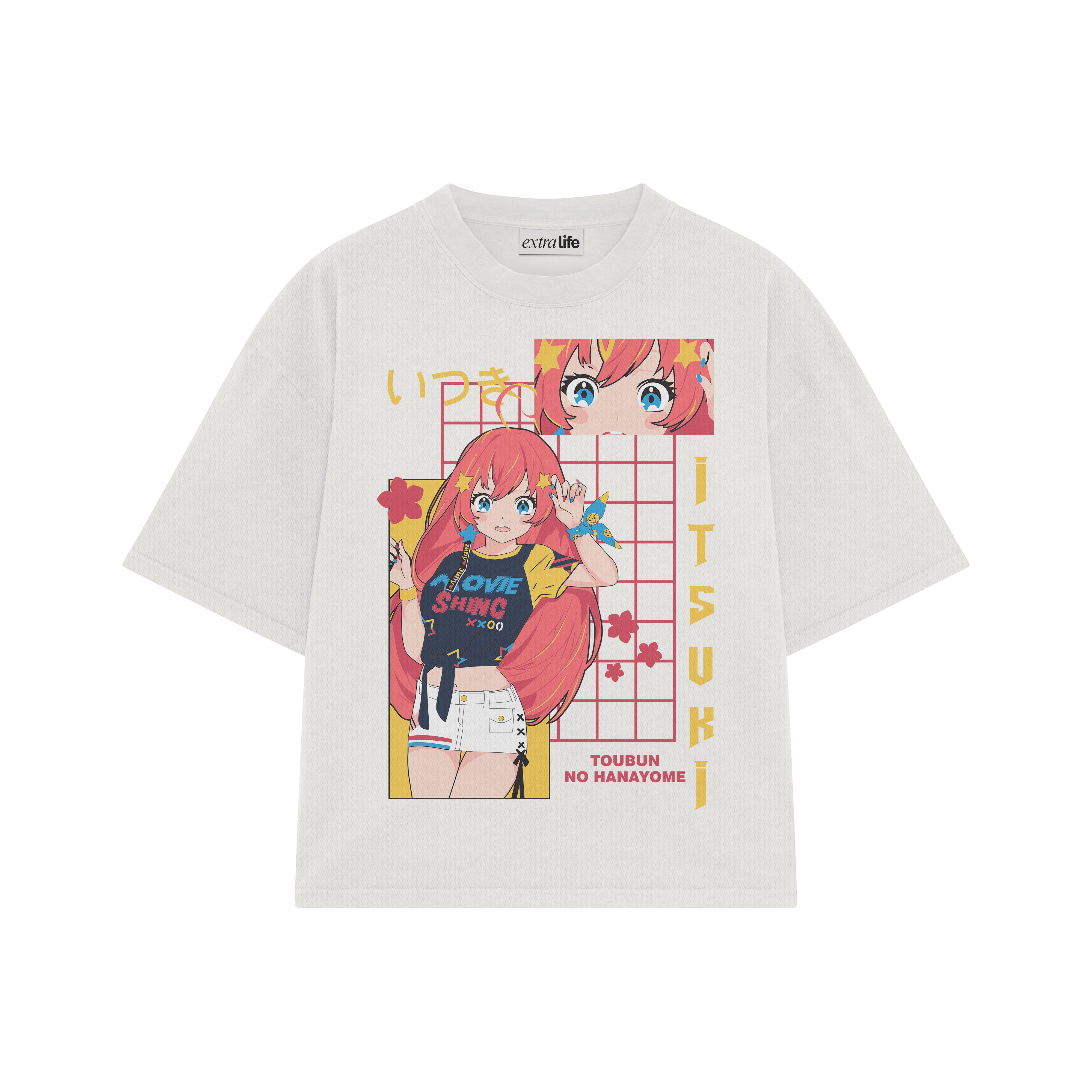 Playera streetwear premium de anime y gaming ExtraLife MX, corte boxy oversized drop shoulder heavyweight en color Deep Black y Off-White, moda urbana mexicana de culto.