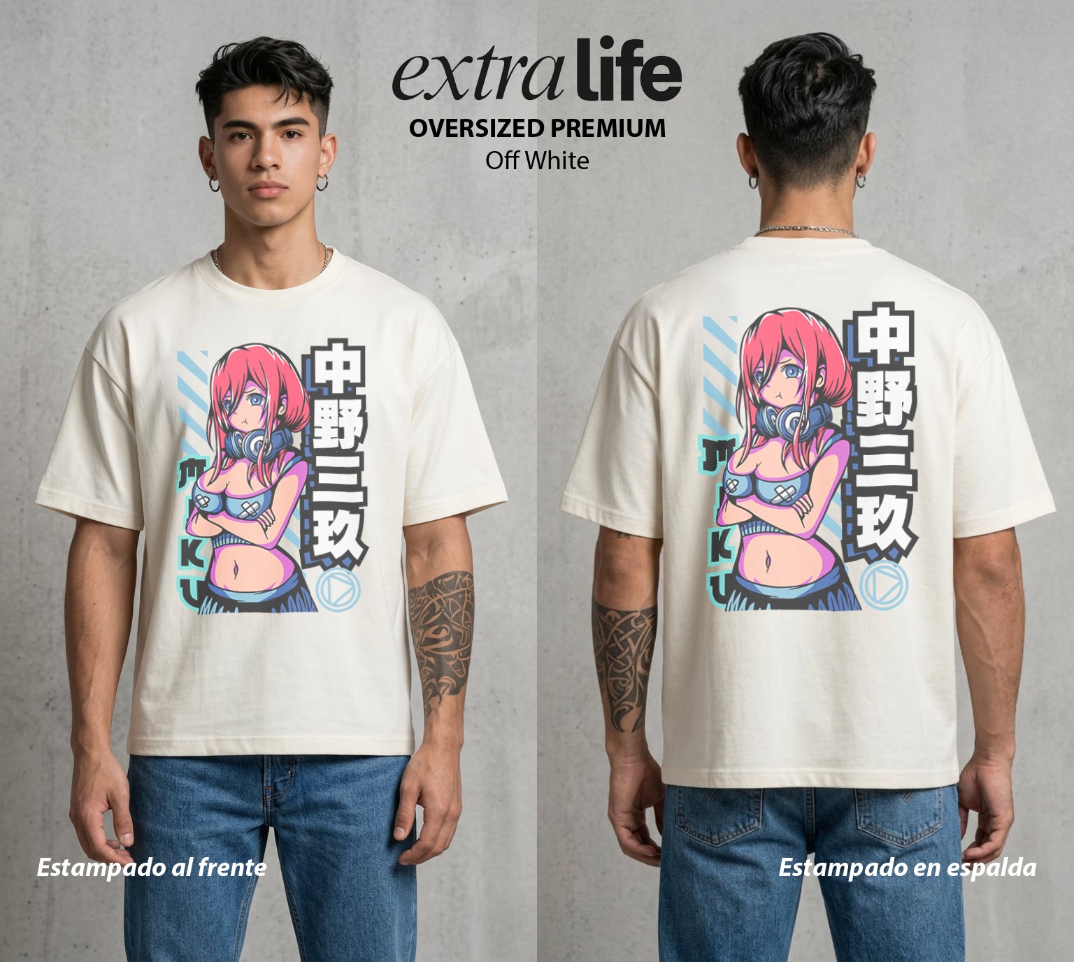 Las Cinco del Destino | La Tercera del Bien #04327 - Playera Oversized Premium | Off White - Foto en modelo