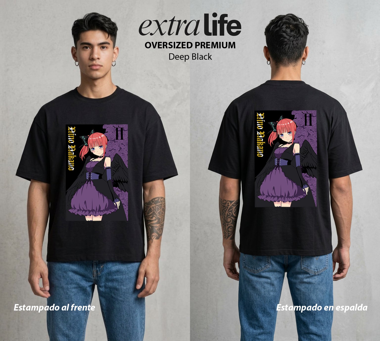 Las Cinco del Destino | La Segunda del Bien #04328 - Playera Oversized Premium | Deep Black - Foto en modelo