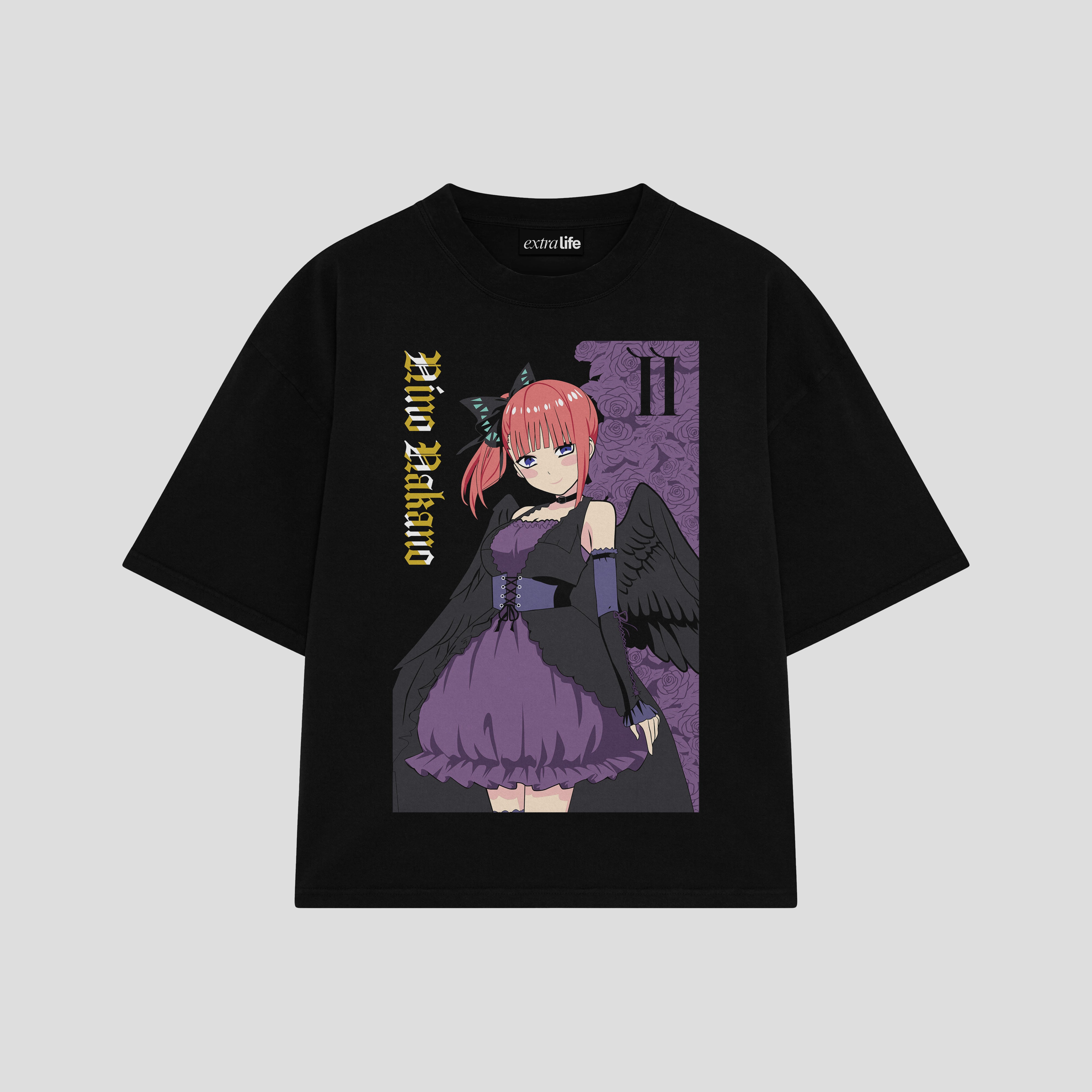 Playera streetwear premium de anime y gaming ExtraLife MX, corte boxy oversized drop shoulder heavyweight en color Deep Black y Off-White, moda urbana mexicana de culto.