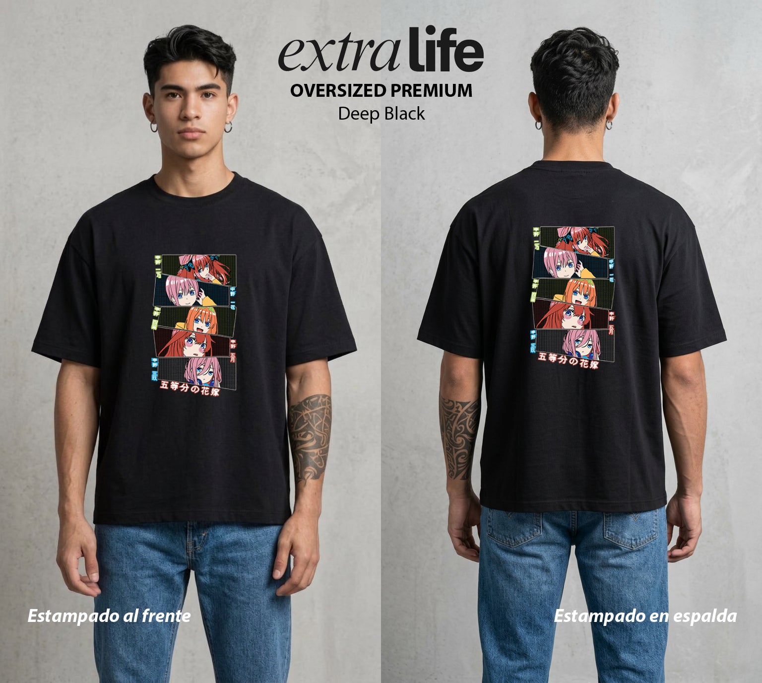 Las Cinco del Destino | El Destino del Tutor #04329 - Playera Oversized Premium | Deep Black - Foto en modelo