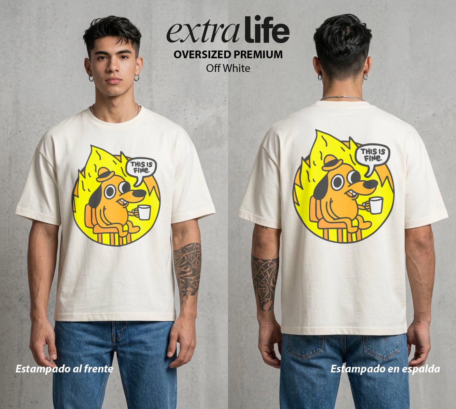 Varios Mundos | Todo Esta Bien #04330 - Playera Oversized Premium | Off White - Foto en modelo