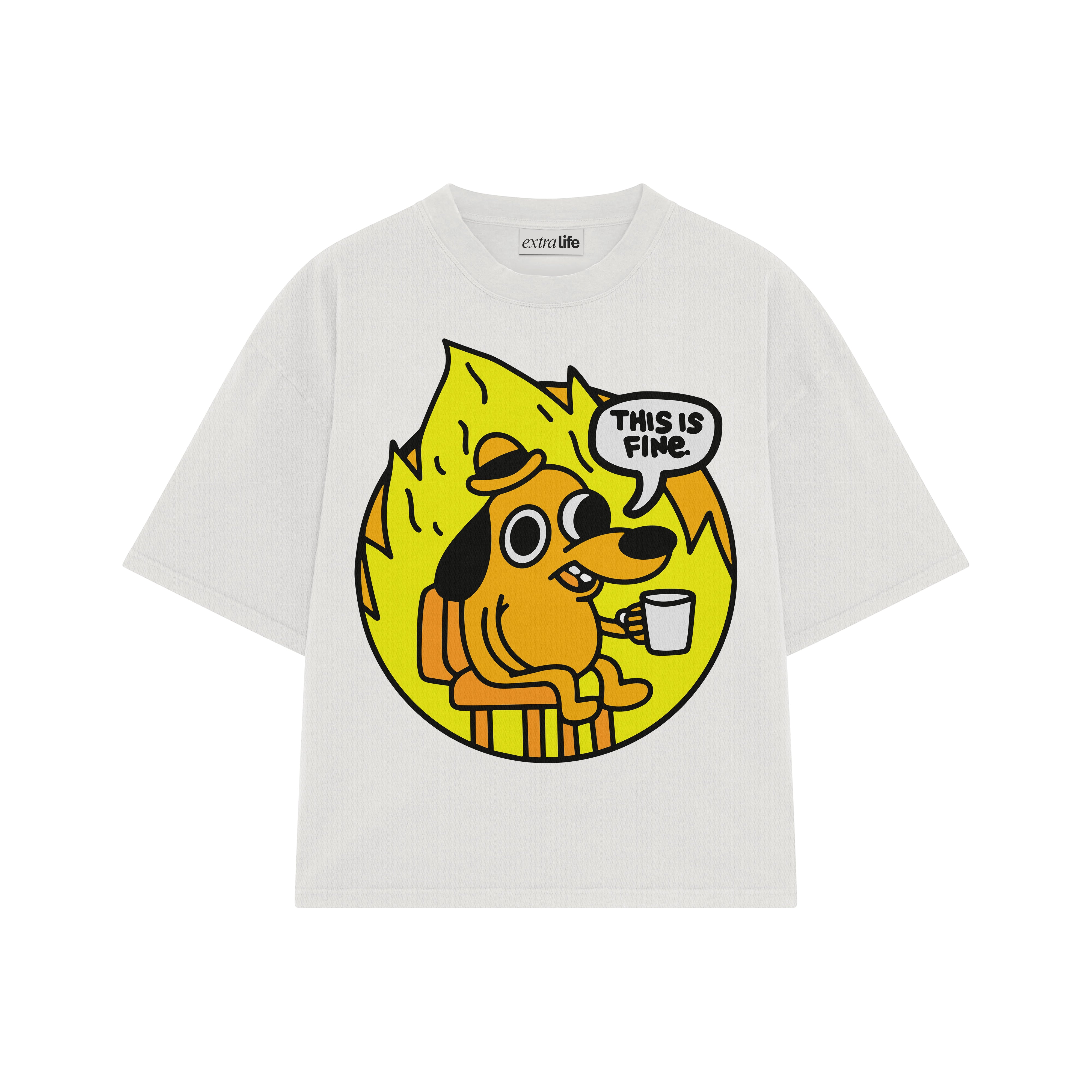 Playera streetwear premium de anime y gaming ExtraLife MX, corte boxy oversized drop shoulder heavyweight en color Deep Black y Off-White, moda urbana mexicana de culto.