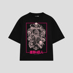 Playera streetwear premium de anime y gaming ExtraLife MX, corte boxy oversized drop shoulder heavyweight en color Deep Black y Off-White, moda urbana mexicana de culto.