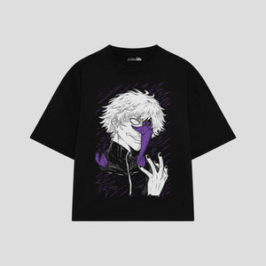 Playera streetwear premium de anime y gaming ExtraLife MX, corte boxy oversized drop shoulder heavyweight en color Deep Black y Off-White, moda urbana mexicana de culto.