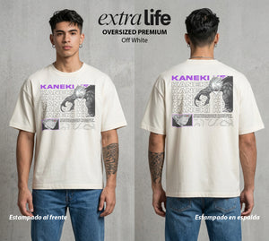 Ciudad de Ghouls | La Llama del Dojo #04346 - Playera Oversized Premium | Off White - Foto en modelo