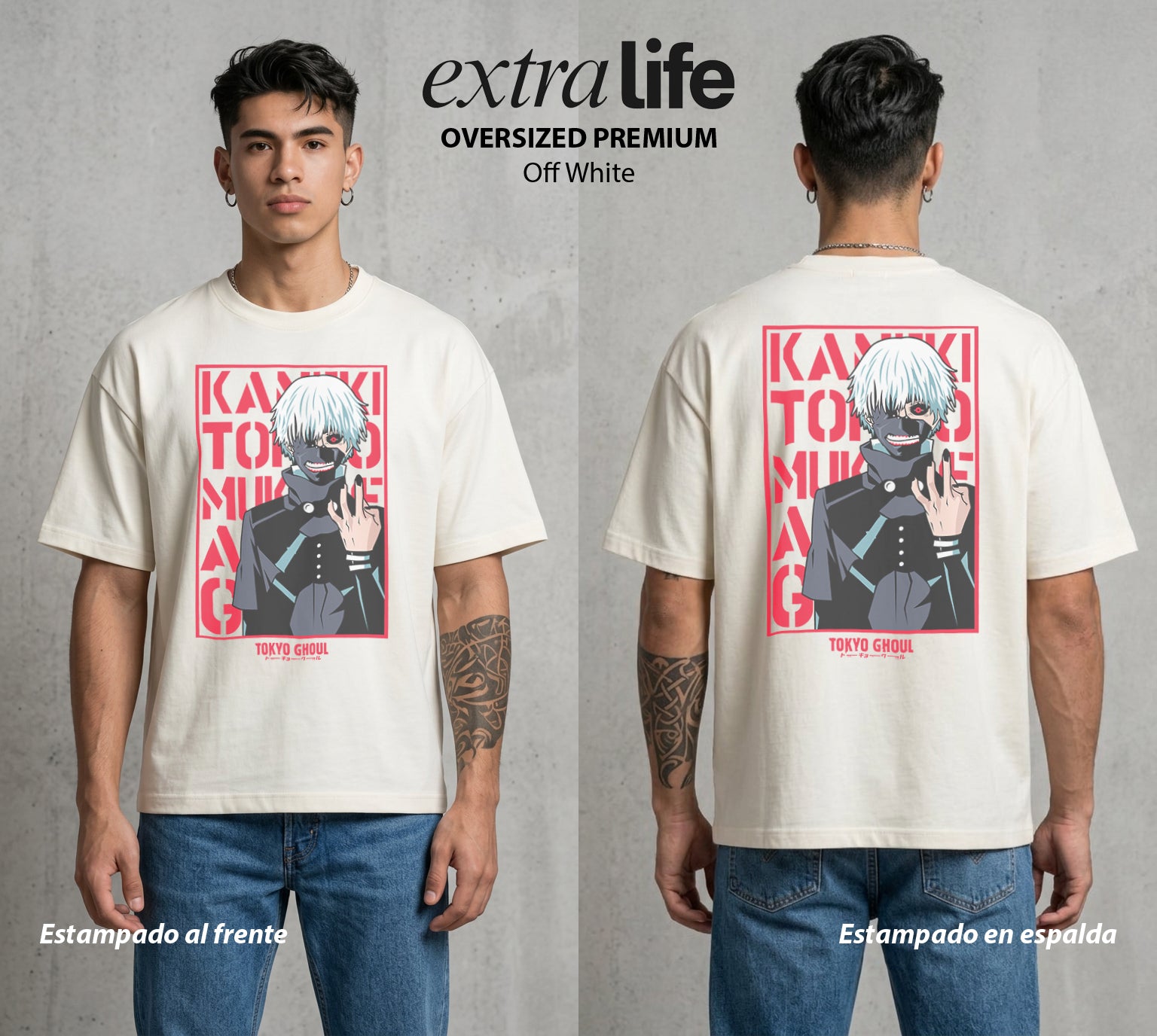 Ciudad de Ghouls | El Heroe del Bien #04347 - Playera Oversized Premium | Off White - Foto en modelo