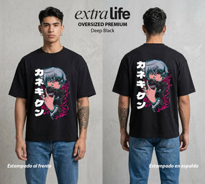Ciudad de Ghouls | El Combatiente del Fuego #04348 - Playera Oversized Premium | Deep Black - Foto en modelo