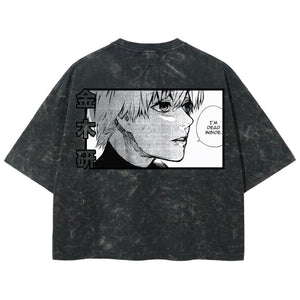 Playera streetwear premium de anime y gaming ExtraLife MX, corte boxy deluxe mineral wash heavyweight en color Acid Wash, moda urbana mexicana de culto.