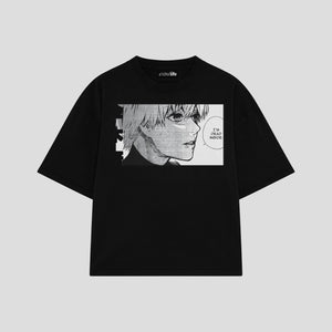 Playera streetwear premium de anime y gaming ExtraLife MX, corte boxy oversized drop shoulder heavyweight en color Deep Black y Off-White, moda urbana mexicana de culto.