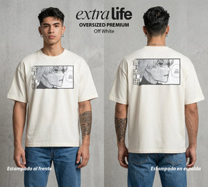 Ciudad de Ghouls | La Llama del Dojo #04350 - Playera Oversized Premium | Off White - Foto en modelo