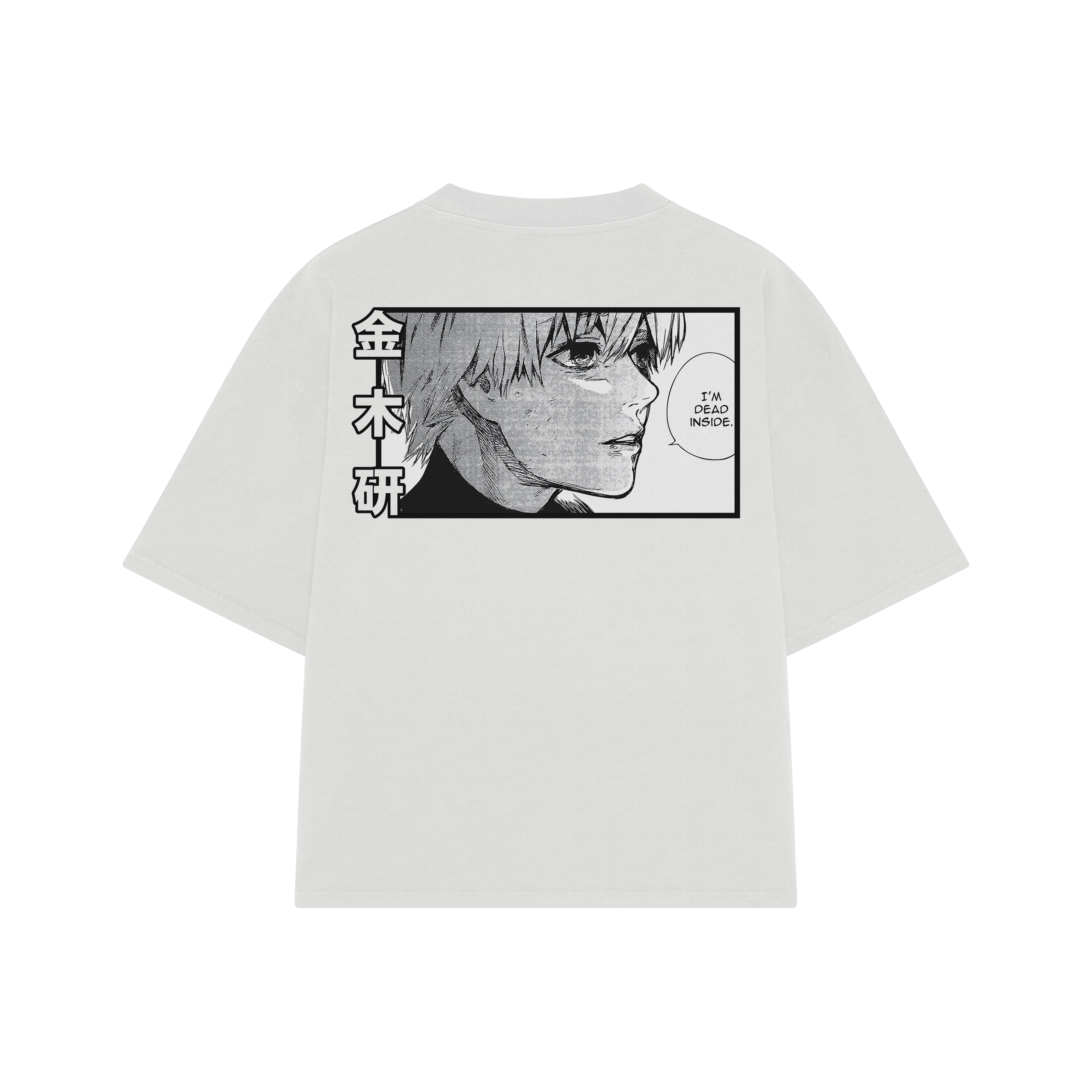 Playera streetwear premium de anime y gaming ExtraLife MX, corte boxy oversized drop shoulder heavyweight en color Deep Black y Off-White, moda urbana mexicana de culto.