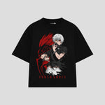 Playera streetwear premium de anime y gaming ExtraLife MX, corte boxy oversized drop shoulder heavyweight en color Deep Black y Off-White, moda urbana mexicana de culto.