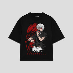 Playera streetwear premium de anime y gaming ExtraLife MX, corte boxy oversized drop shoulder heavyweight en color Deep Black y Off-White, moda urbana mexicana de culto.